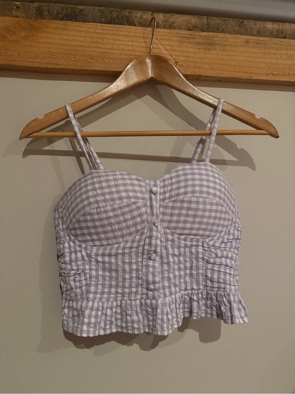 Lilac Gingham Ruffle Bustier Cropped Tank Top